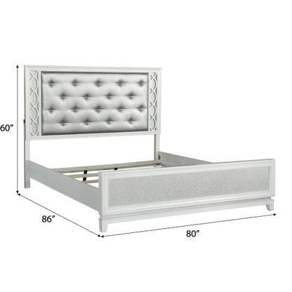 CAMA GRIS 007 KING SIZE SOLAMENTE - Galaxy Upholstered Tufting Panel Bed with LED Lights in Pearlized White, King