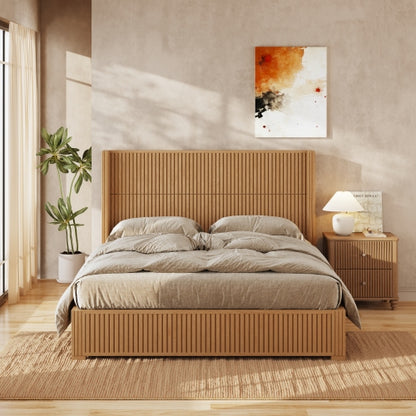 CAMA MADERA 011 QUEEN/KING - Solid Wood Platform Bed Frame with Headboard, No Box Spring Needed, Floor-standing bed, Easy Assembly, King Size, Natural