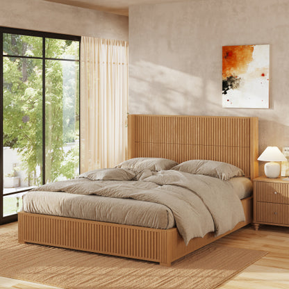 CAMA MADERA 011 QUEEN/KING - Solid Wood Platform Bed Frame with Headboard, No Box Spring Needed, Floor-standing bed, Easy Assembly, King Size, Natural