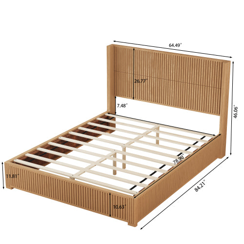 CAMA MADERA 011 QUEEN/KING - Solid Wood Platform Bed Frame with Headboard, No Box Spring Needed, Floor-standing bed, Easy Assembly, King Size, Natural