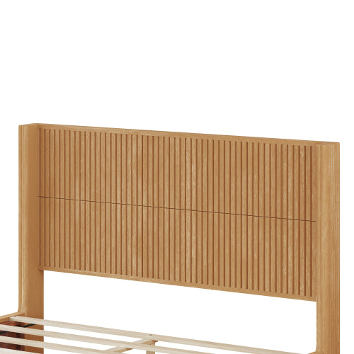 CAMA MADERA 011 QUEEN/KING - Solid Wood Platform Bed Frame with Headboard, No Box Spring Needed, Floor-standing bed, Easy Assembly, King Size, Natural