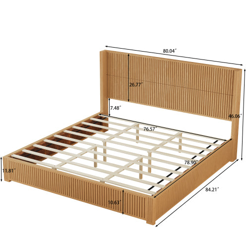 CAMA MADERA 011 QUEEN/KING - Solid Wood Platform Bed Frame with Headboard, No Box Spring Needed, Floor-standing bed, Easy Assembly, King Size, Natural