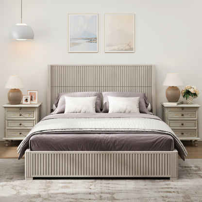 CAMA MADERA 012 QUEEN/KING - Solid Wood Platform Bed Frame with Headboard, No Box Spring Needed, Floor-standing bed, Easy Assembly, King Size,Beige
