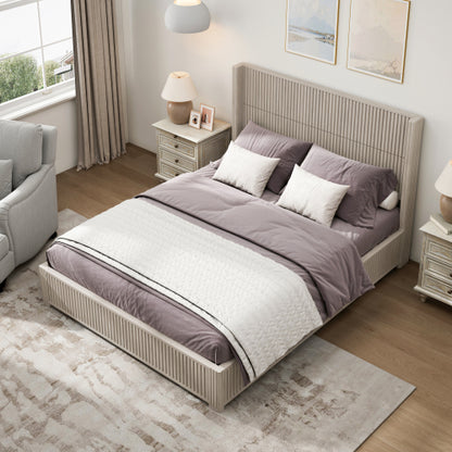CAMA MADERA 012 QUEEN/KING - Solid Wood Platform Bed Frame with Headboard, No Box Spring Needed, Floor-standing bed, Easy Assembly, King Size,Beige