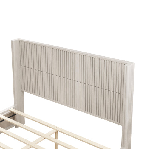 CAMA MADERA 012 QUEEN/KING - Solid Wood Platform Bed Frame with Headboard, No Box Spring Needed, Floor-standing bed, Easy Assembly, King Size,Beige