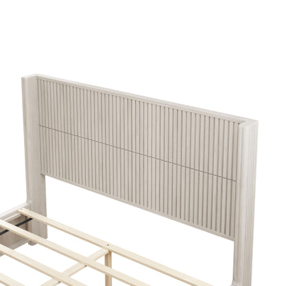 CAMA MADERA 012 QUEEN/KING - Solid Wood Platform Bed Frame with Headboard, No Box Spring Needed, Floor-standing bed, Easy Assembly, King Size,Beige