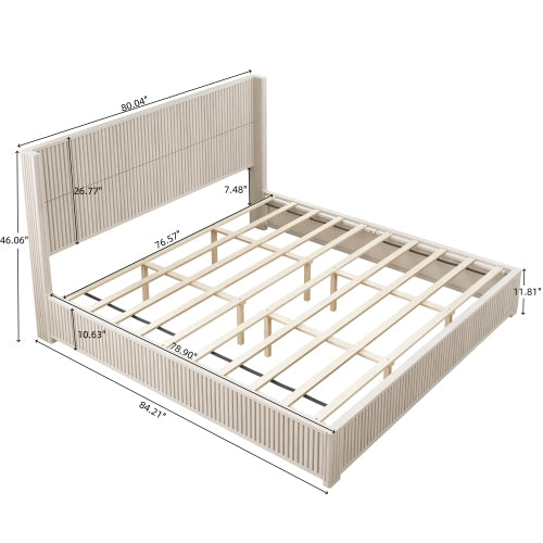 CAMA MADERA 012 QUEEN/KING - Solid Wood Platform Bed Frame with Headboard, No Box Spring Needed, Floor-standing bed, Easy Assembly, King Size,Beige
