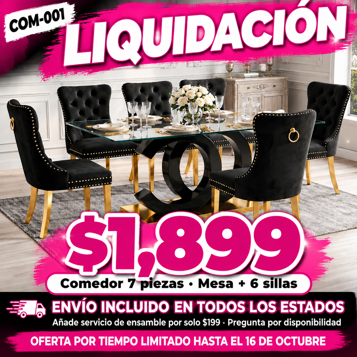 48-COM-001 Comedor 7 piezas en liquidación — oferta por tiempo limitado hasta el 16 de octubre, a $1,899