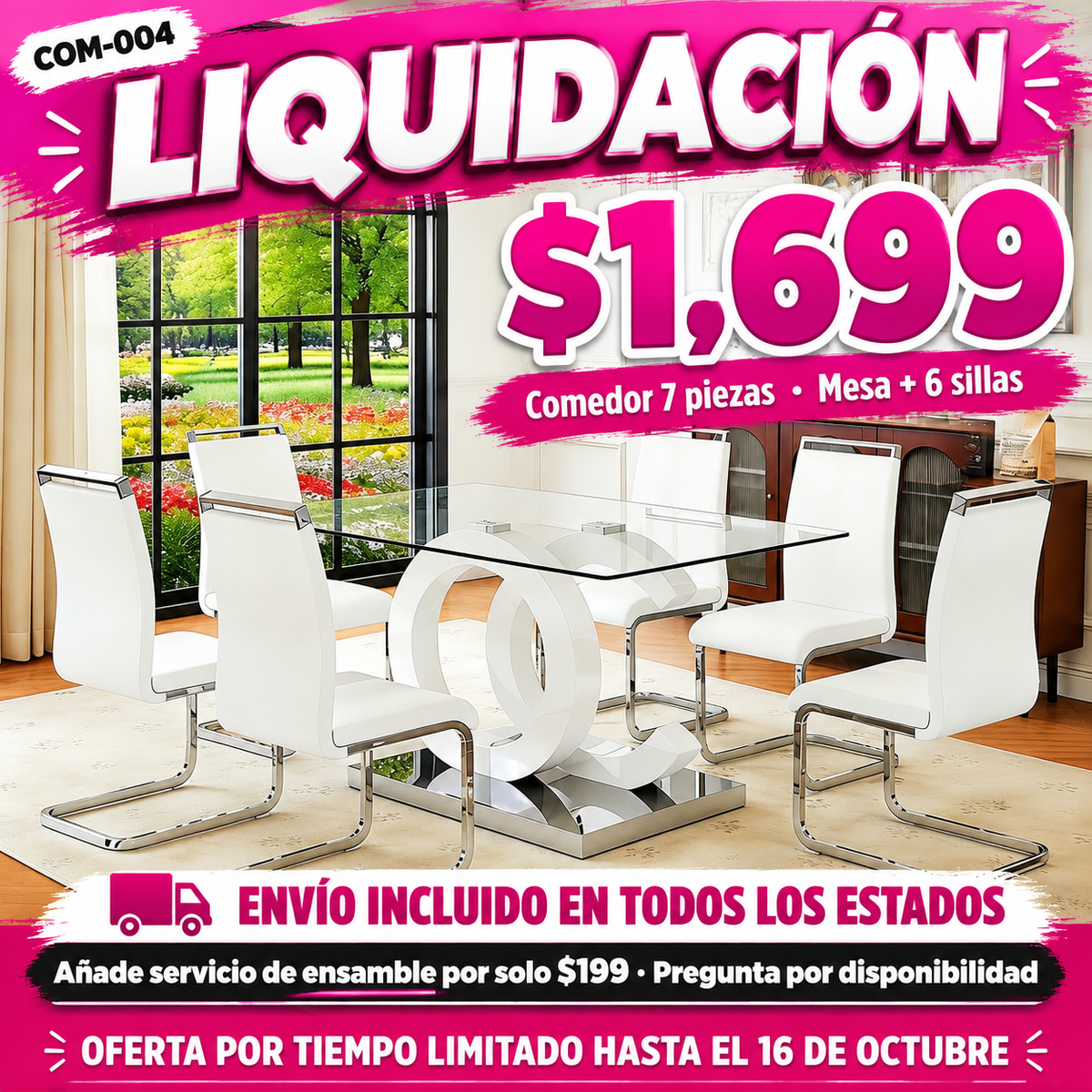 48-COM-004 Comedor 7 piezas en liquidación — oferta por tiempo limitado hasta el 16 de octubre, a $1,699