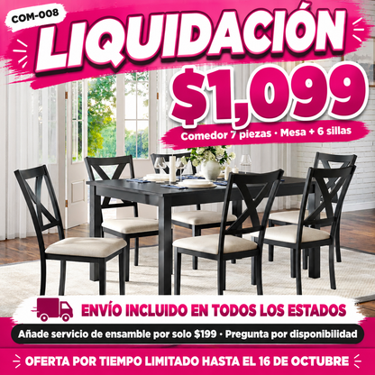 48-COM-008 Comedor 7 piezas en liquidación — oferta por tiempo limitado hasta el 16 de octubre, a $1,099