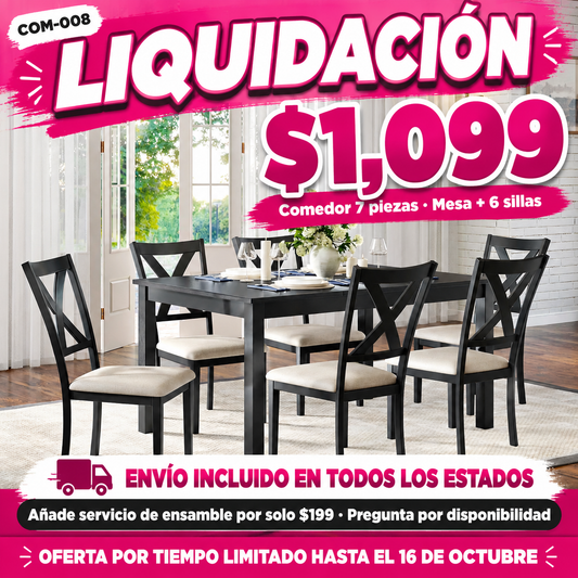 48-COM-008 Comedor 7 piezas en liquidación — oferta por tiempo limitado hasta el 16 de octubre, a $1,099