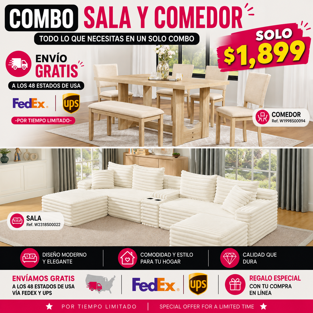 48-COMBO $1,899-SALA Y COMEDOR