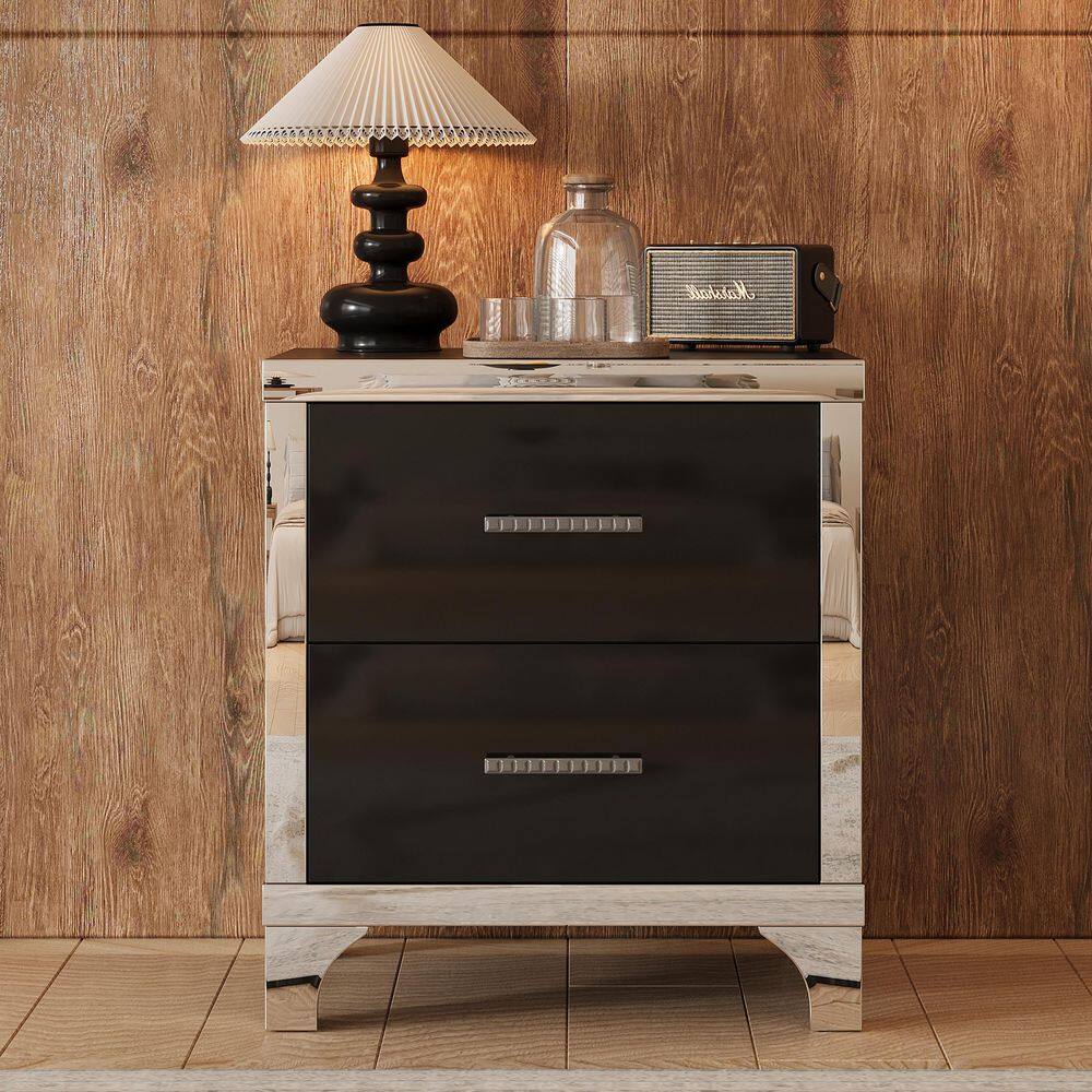48-MESITAS DE NOCHE / NIGHTSTANDS #5 - ALTO BRILLO NEGRO CON 2 GAVETAS - SET DE 2 - $699