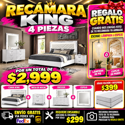 48 - Recamara King WIGA-05WH Cassia 4-piece King LED Bedroom Set White High Gloss