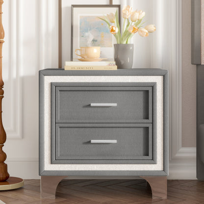 48-RECAMARA QUEEN-GRIS DE LUCES 4 PIEZAS-CAMA-COLCHON-2-MESITAS/GRAY 4 PCS. BEDROOM SET QUEEN BEDFRAME-NIGHTSTANDS