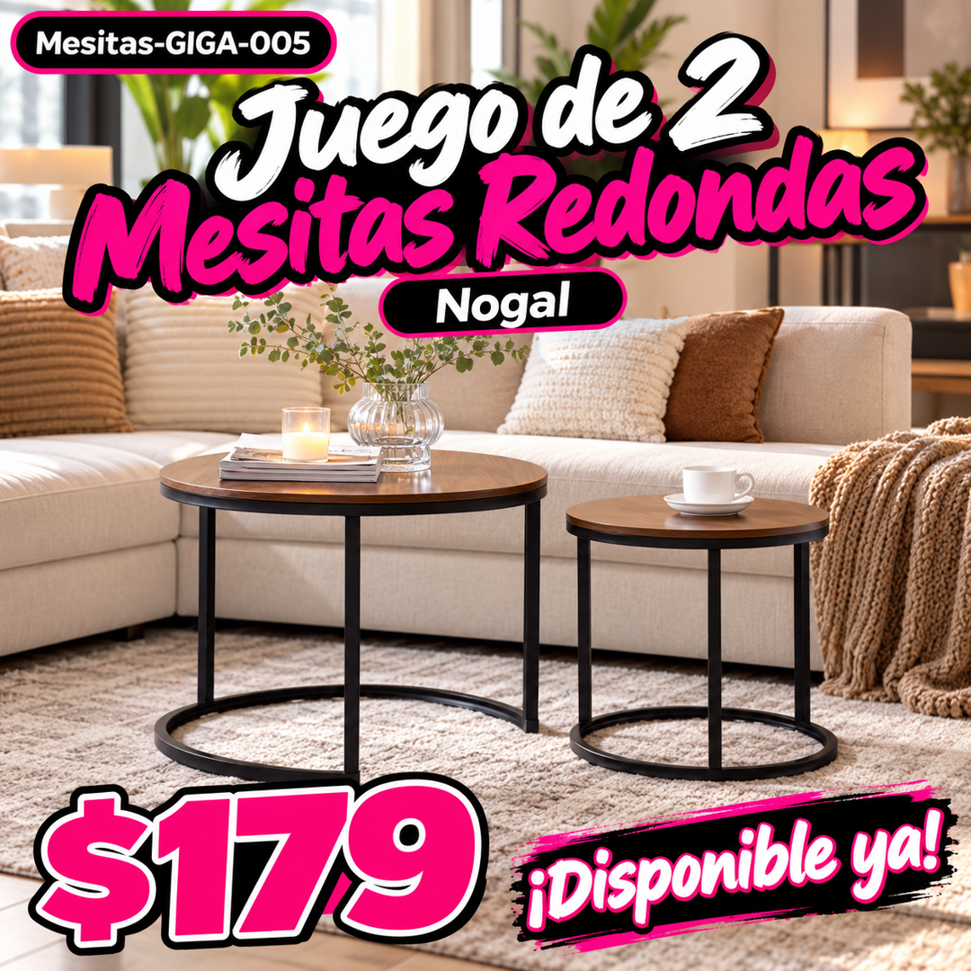Juego de 2 Mesitas Redondas Nogal