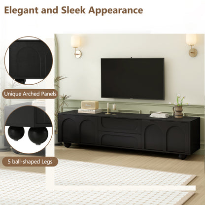 48 - TV STAND #7 - ON-TREND Cream Style TV Stand with Arched Doors & 2 Drawers for TVs up to 75", Minimalist Media Console with Rebound Device, Entertainment Center with 5 Iron Round Legs for Living Room, Bedroom, Black