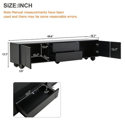 48 - TV STAND #7 - ON-TREND Cream Style TV Stand with Arched Doors & 2 Drawers for TVs up to 75", Minimalist Media Console with Rebound Device, Entertainment Center with 5 Iron Round Legs for Living Room, Bedroom, Black