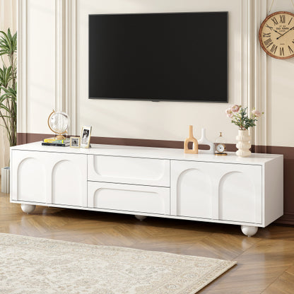48 - TV STAND #6 - ON-TREND Cream Style TV Stand with Arched Doors & 2 Drawers for TVs up to 75", Minimalist Media Console with Rebound Device, Entertainment Center with 5 Iron Round Legs for Living Room, Bedroom, White