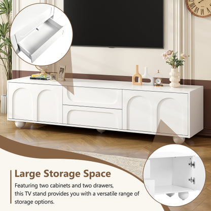 48 - TV STAND #6 - ON-TREND Cream Style TV Stand with Arched Doors & 2 Drawers for TVs up to 75", Minimalist Media Console with Rebound Device, Entertainment Center with 5 Iron Round Legs for Living Room, Bedroom, White