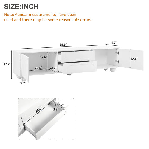 48 - TV STAND #6 - ON-TREND Cream Style TV Stand with Arched Doors & 2 Drawers for TVs up to 75", Minimalist Media Console with Rebound Device, Entertainment Center with 5 Iron Round Legs for Living Room, Bedroom, White