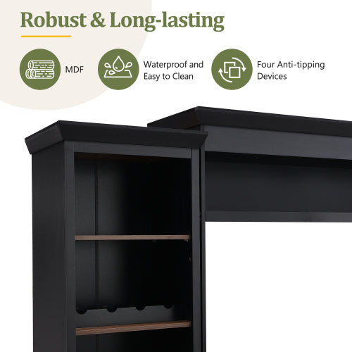 48 - TV STAND #17 - Farmhouse 4-Piece Entertainment Center with Bookshelf for TVs Up to 70", Walnut TV Stand with Adjustable Shelves, Mid-Century Media Console with Wine Rack for Living Room, Black