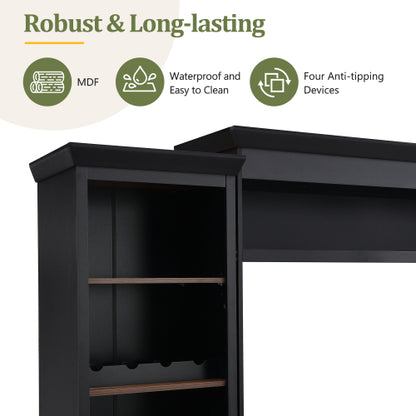 48 - TV STAND #17 - Farmhouse 4-Piece Entertainment Center with Bookshelf for TVs Up to 70", Walnut TV Stand with Adjustable Shelves, Mid-Century Media Console with Wine Rack for Living Room, Black