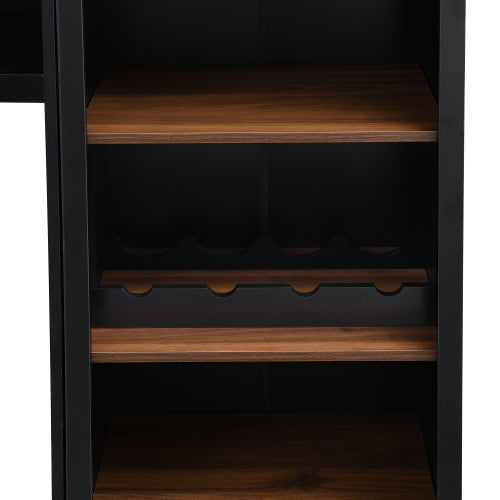 48 - TV STAND #17 - Farmhouse 4-Piece Entertainment Center with Bookshelf for TVs Up to 70", Walnut TV Stand with Adjustable Shelves, Mid-Century Media Console with Wine Rack for Living Room, Black