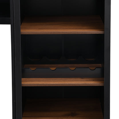 48 - TV STAND #17 - Farmhouse 4-Piece Entertainment Center with Bookshelf for TVs Up to 70", Walnut TV Stand with Adjustable Shelves, Mid-Century Media Console with Wine Rack for Living Room, Black