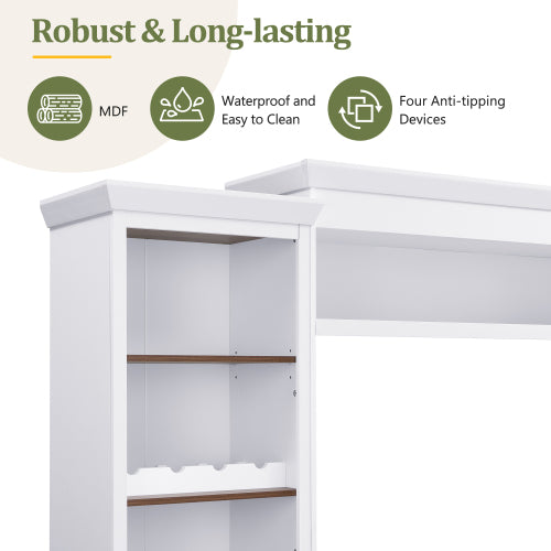 48 - TV STAND #16 - Farmhouse 4-Piece Entertainment Center with Bookshelf for TVs Up to 70", Walnut TV Stand with Adjustable Shelves, Mid-Century Media Console with Wine Rack for Living Room, White