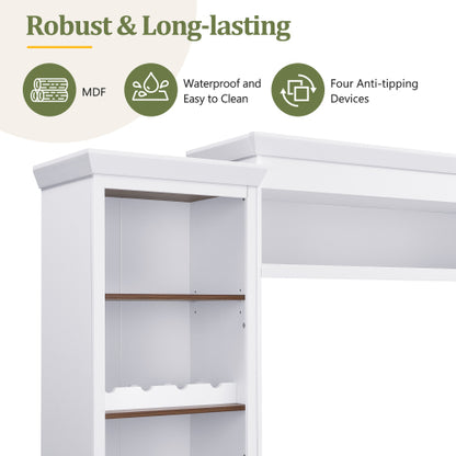 48 - TV STAND #16 - Farmhouse 4-Piece Entertainment Center with Bookshelf for TVs Up to 70", Walnut TV Stand with Adjustable Shelves, Mid-Century Media Console with Wine Rack for Living Room, White
