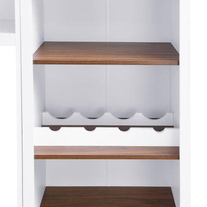 48 - TV STAND #16 - Farmhouse 4-Piece Entertainment Center with Bookshelf for TVs Up to 70", Walnut TV Stand with Adjustable Shelves, Mid-Century Media Console with Wine Rack for Living Room, White
