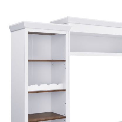 48 - TV STAND #16 - Farmhouse 4-Piece Entertainment Center with Bookshelf for TVs Up to 70", Walnut TV Stand with Adjustable Shelves, Mid-Century Media Console with Wine Rack for Living Room, White