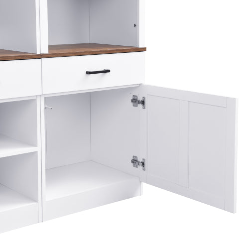 48 - TV STAND #16 - Farmhouse 4-Piece Entertainment Center with Bookshelf for TVs Up to 70", Walnut TV Stand with Adjustable Shelves, Mid-Century Media Console with Wine Rack for Living Room, White