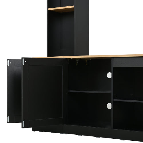 48 - TV STAND #14 - Elegant Arched Entertainment Center Wall Unit with Bookshelf, Farmhouse TV Stand with Wood Grain for TVs Up to 70", 91inch Media Console with Adjustable Shelves for Living Room, Black