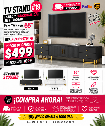 48 - TV STAND #19 - VIBE HAUS TV Stand for 65+ Inch TV, Entertainment Center TV Media Console Table, Modern TV Stand with Storage, TV Console Cabinet Furniture for Living Room