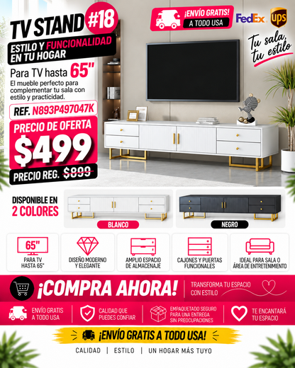48 - TV STAND #18 - VIBE HAUS TV Stand for 65+ Inch TV, Entertainment Center TV Media Console Table, Modern TV Stand with Storage, TV Console Cabinet Furniture for Living Room