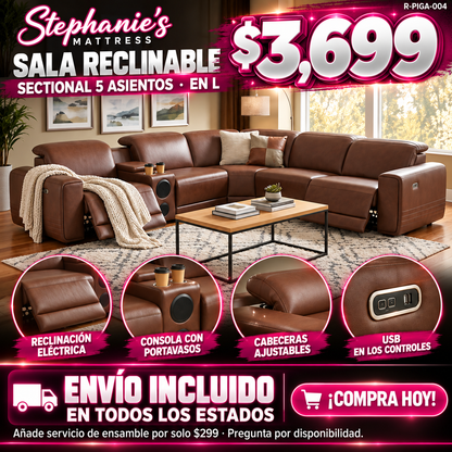 48-RECLINABLES-004 es la Brown, seccional 5 asientos en L, a $3,699