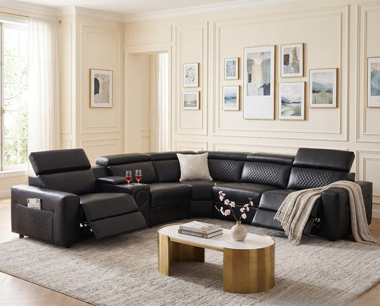 48-RECLINABLES-008 es la Black Quilted, seccional 5 asientos en L, a $3,699