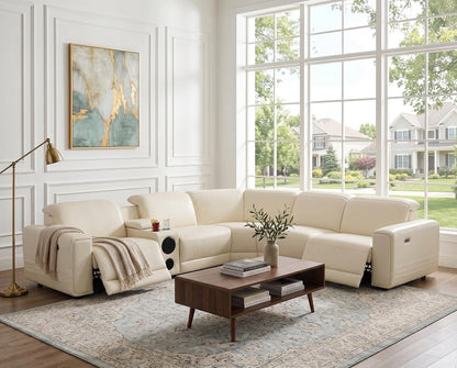 48-RECLINABLES-010 es la Cream White, seccional 5 asientos en L, a $3,799