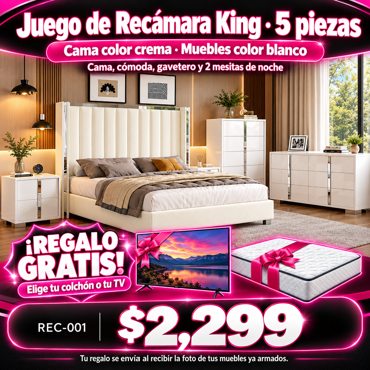 REC-001 Juego de Recámara King 5 piezas $2,299