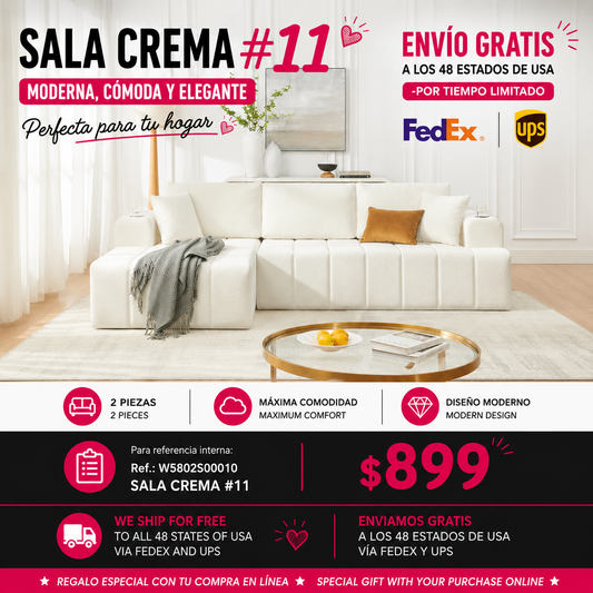 SALA CREMA #11-108" L-Shaped Chenille Sectional Sofa, Cloud Style Boneless Sofa with Chaise, Modern Upholstered Couch with Cup Holders & Side Pockets, Compression Sofa for Living Room, No Assembly Required, Beige