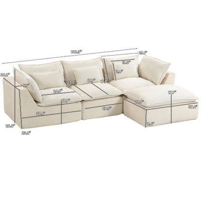 SALA CREMA #23=BEIGE 102.3" Width Cloud Couch Oversized Modular Sectional Sofa True Relax Comfy Couches Wide Deep Seat Sofas for Living Room Furniture Sets, Waffle Fabric ,3Seat with Ottoman
