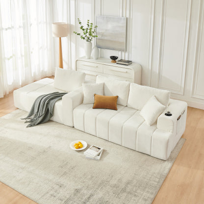 SALA CREMA #11-108" L-Shaped Chenille Sectional Sofa, Cloud Style Boneless Sofa with Chaise, Modern Upholstered Couch with Cup Holders & Side Pockets, Compression Sofa for Living Room, No Assembly Required, Beige