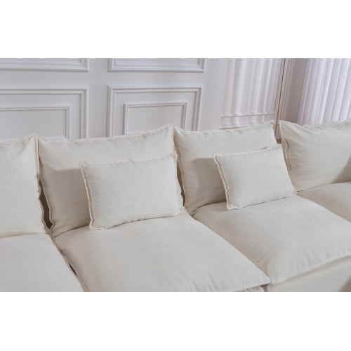 SALA CREMA #22-BEIGE 129.8" Width Cloud Couch Oversized Modular Sectional Sofa True Relax Comfy Couches Wide&Deep Seat Sofas for Living Room Furniture Sets,Waffle Fabric , 4Seat with 2Ottoman