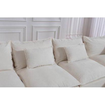 SALA CREMA #22-BEIGE 129.8" Width Cloud Couch Oversized Modular Sectional Sofa True Relax Comfy Couches Wide&Deep Seat Sofas for Living Room Furniture Sets,Waffle Fabric , 4Seat with 2Ottoman