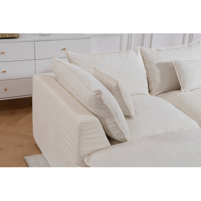 SALA CREMA #22-BEIGE 129.8" Width Cloud Couch Oversized Modular Sectional Sofa True Relax Comfy Couches Wide&Deep Seat Sofas for Living Room Furniture Sets,Waffle Fabric , 4Seat with 2Ottoman