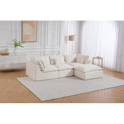 SALA CREMA #23=BEIGE 102.3" Width Cloud Couch Oversized Modular Sectional Sofa True Relax Comfy Couches Wide Deep Seat Sofas for Living Room Furniture Sets, Waffle Fabric ,3Seat with Ottoman