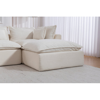 SALA CREMA #22-BEIGE 129.8" Width Cloud Couch Oversized Modular Sectional Sofa True Relax Comfy Couches Wide&Deep Seat Sofas for Living Room Furniture Sets,Waffle Fabric , 4Seat with 2Ottoman