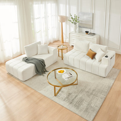 SALA CREMA #11-108" L-Shaped Chenille Sectional Sofa, Cloud Style Boneless Sofa with Chaise, Modern Upholstered Couch with Cup Holders & Side Pockets, Compression Sofa for Living Room, No Assembly Required, Beige